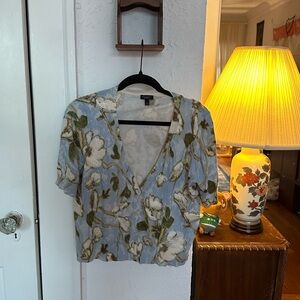 Talbots baby blue floral beaded cardigan